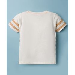 Babyhug 100% Cotton Knit Half Sleeves Striped T-Shirt With Lion Embroidery - Multicolour