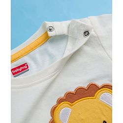 Babyhug 100% Cotton Knit Half Sleeves Striped T-Shirt With Lion Embroidery - Multicolour