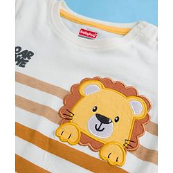 Babyhug 100% Cotton Knit Half Sleeves Striped T-Shirt With Lion Embroidery - Multicolour