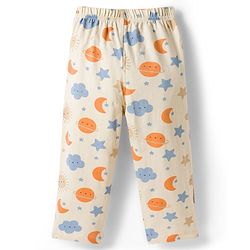 Babyhug Cotton Knit Full  Sleeves Front Open Moon & Star Printed Co-Ords Shirt & Pyjama Night Suit - Cream