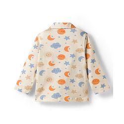 Babyhug Cotton Knit Full  Sleeves Front Open Moon & Star Printed Co-Ords Shirt & Pyjama Night Suit - Cream
