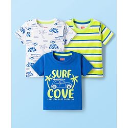 Babyhug 100% Cotton Knit Half Sleeves T-Shirts With Stripes & Beach Theme Printed Pack Of 3 - Multicolour