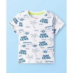 Babyhug 100% Cotton Knit Half Sleeves T-Shirts With Stripes & Beach Theme Printed Pack Of 3 - Multicolour