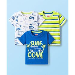 Babyhug 100% Cotton Knit Half Sleeves T-Shirts With Stripes & Beach Theme Printed Pack Of 3 - Multicolour