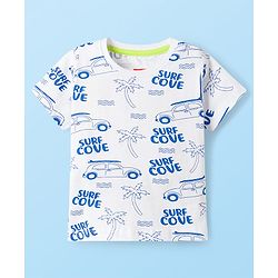 Babyhug 100% Cotton Knit Half Sleeves T-Shirts With Stripes & Beach Theme Printed Pack Of 3 - Multicolour