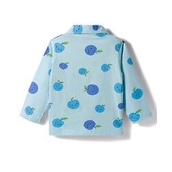 Babyhug Cotton Knit Full Sleeves Shirt & Pyjama Co-ord Night Suit With Fruit Print - Light Blue