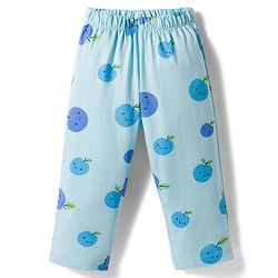 Babyhug Cotton Knit Full Sleeves Shirt & Pyjama Co-ord Night Suit With Fruit Print - Light Blue