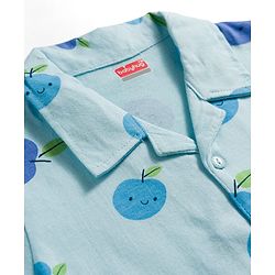 Babyhug Cotton Knit Full Sleeves Shirt & Pyjama Co-ord Night Suit With Fruit Print - Light Blue