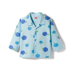 Babyhug Cotton Knit Full Sleeves Shirt & Pyjama Co-ord Night Suit With Fruit Print - Light Blue