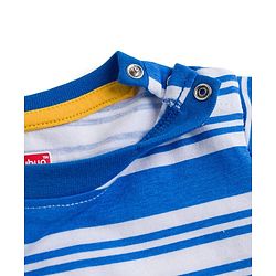 Babyhug Cotton Knit Half Sleeves Striped T-Shirt With Dino Patch - Multicolor