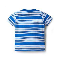 Babyhug Cotton Knit Half Sleeves Striped T-Shirt With Dino Patch - Multicolor