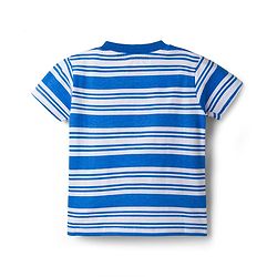 Babyhug Cotton Knit Half Sleeves Striped T-Shirt With Dino Patch - Multicolor