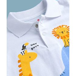 Babyhug 100% Cotton Knit Half Sleeves Polo T-Shirt with Jungle Theme Print - White