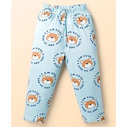 Babyhug Cotton Knit Full Sleeves Shirt & Pyjama Co-ord Night Suit With Teddy Bear Print - Light Blue