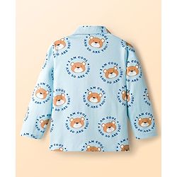 Babyhug Cotton Knit Full Sleeves Shirt & Pyjama Co-ord Night Suit With Teddy Bear Print - Light Blue