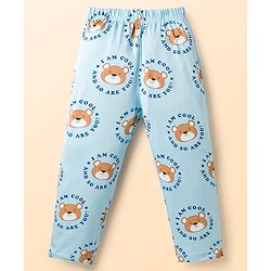Babyhug Cotton Knit Full Sleeves Shirt & Pyjama Co-ord Night Suit With Teddy Bear Print - Light Blue