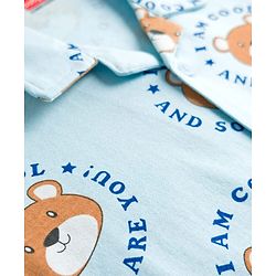 Babyhug Cotton Knit Full Sleeves Shirt & Pyjama Co-ord Night Suit With Teddy Bear Print - Light Blue