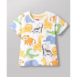 Babyhug 100% Cotton Knit Half Sleeves Animal Printed T-Shirt - Multicolour