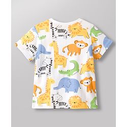 Babyhug 100% Cotton Knit Half Sleeves Animal Printed T-Shirt - Multicolour