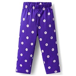 Babyhug Cotton Knit Half Puffed Sleeves T-Shirt & Pajama Night Suit with Floral Print - Purple