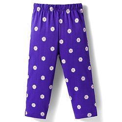 Babyhug Cotton Knit Half Puffed Sleeves T-Shirt & Pajama Night Suit with Floral Print - Purple