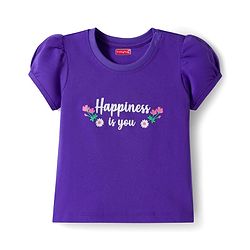 Babyhug Cotton Knit Half Puffed Sleeves T-Shirt & Pajama Night Suit with Floral Print - Purple