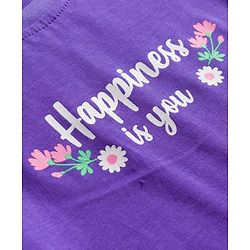 Babyhug Cotton Knit Half Puffed Sleeves T-Shirt & Pajama Night Suit with Floral Print - Purple