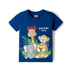 Babyhug Cotton Knit Half Sleeves T-Shirt With Animal Print - Navy Blue
