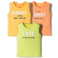 Babyhug Cotton Knit Sleeveless Tank T-Shirt With Text Print Pack of 3 - Multicolor