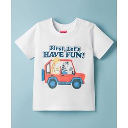 Babyhug Cotton Knit Half Sleeves T-Shirt with Safari Theme Print - White
