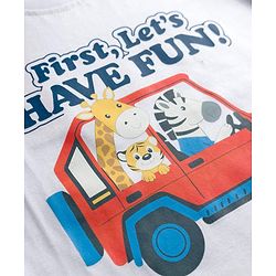 Babyhug Cotton Knit Half Sleeves T-Shirt with Safari Theme Print - White