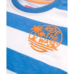 Babyhug Cotton Knit Half Sleeves Striped T-Shirt With Beach Theme Print - Multicolor