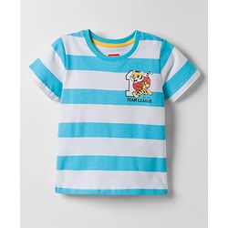 Babyhug Cotton Knit Half Sleeves Striped T-Shirt With Beach Theme Print - Multicolor