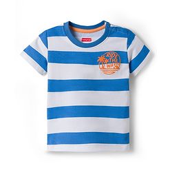 Babyhug Cotton Knit Half Sleeves Striped T-Shirt With Beach Theme Print - Multicolor