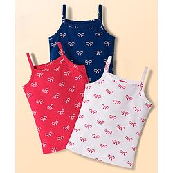 Babyhug 100% Cotton Knit Sleeveless Slips with Bow Print Pack of 3 - Navy Blue Dark Pink & White