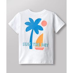 Babyhug Cotton Knit Half Sleeves T-Shirt with Front & Back  Beach Theme Print - White