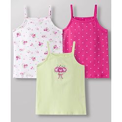 Babyhug 100% Cotton Knit Sleeveless Slips with Heart & Floral Print Pack of 3 -Pink & White