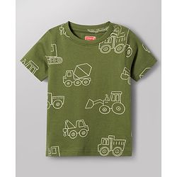 Babyhug 100% Cotton Knit Half Sleeves Co-Ords T-Shirt & Shorts Night Suit with Vehicle Print Pack of 2 - Green & White