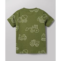 Babyhug 100% Cotton Knit Half Sleeves Co-Ords T-Shirt & Shorts Night Suit with Vehicle Print Pack of 2 - Green & White