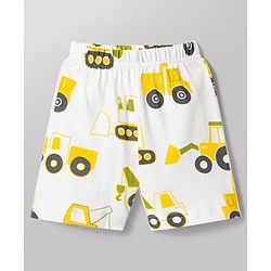 Babyhug 100% Cotton Knit Half Sleeves Co-Ords T-Shirt & Shorts Night Suit with Vehicle Print Pack of 2 - Green & White