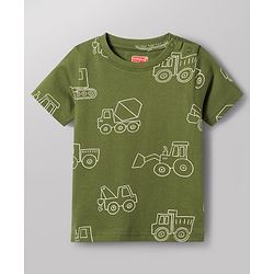 Babyhug 100% Cotton Knit Half Sleeves Co-Ords T-Shirt & Shorts Night Suit with Vehicle Print Pack of 2 - Green & White