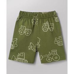 Babyhug 100% Cotton Knit Half Sleeves Co-Ords T-Shirt & Shorts Night Suit with Vehicle Print Pack of 2 - Green & White