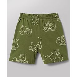 Babyhug 100% Cotton Knit Half Sleeves Co-Ords T-Shirt & Shorts Night Suit with Vehicle Print Pack of 2 - Green & White