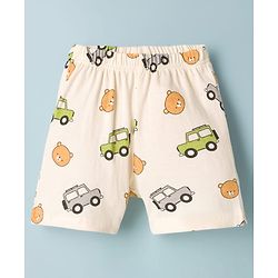 Babyhug Cotton Knit Half Sleeves T-Shirt & Shorts Night Suit With Jeep Print - White