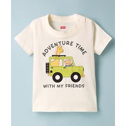 Babyhug Cotton Knit Half Sleeves T-Shirt & Shorts Night Suit With Jeep Print - White