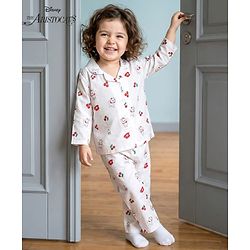 Babyhug Disney Cotton Woven Full Sleeves Shirt & Pyjama Co-ord Night Suit With Marie Print - White