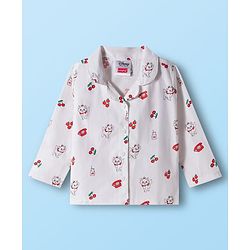 Babyhug Disney Cotton Woven Full Sleeves Shirt & Pyjama Co-ord Night Suit With Marie Print - White