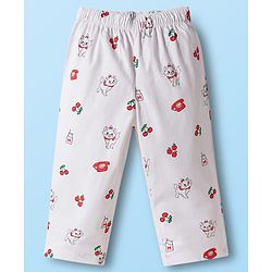 Babyhug Disney Cotton Woven Full Sleeves Shirt & Pyjama Co-ord Night Suit With Marie Print - White