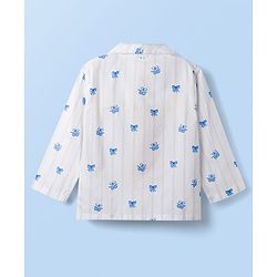Babyhug Disney 100% Cotton Woven Full Sleeves Co-Ords Shirt & Pyjama Night Suit With Minnie Mouse Print - Light Blue & White