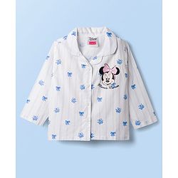 Babyhug Disney 100% Cotton Woven Full Sleeves Co-Ords Shirt & Pyjama Night Suit With Minnie Mouse Print - Light Blue & White
